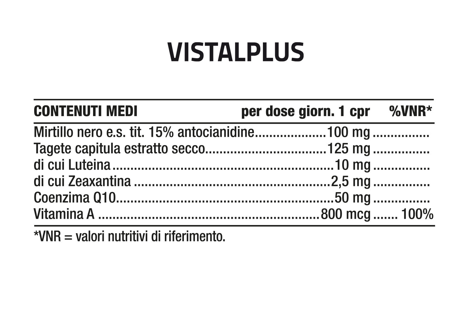 NUTRIVA VISTALPLUS tabella contenuti medi