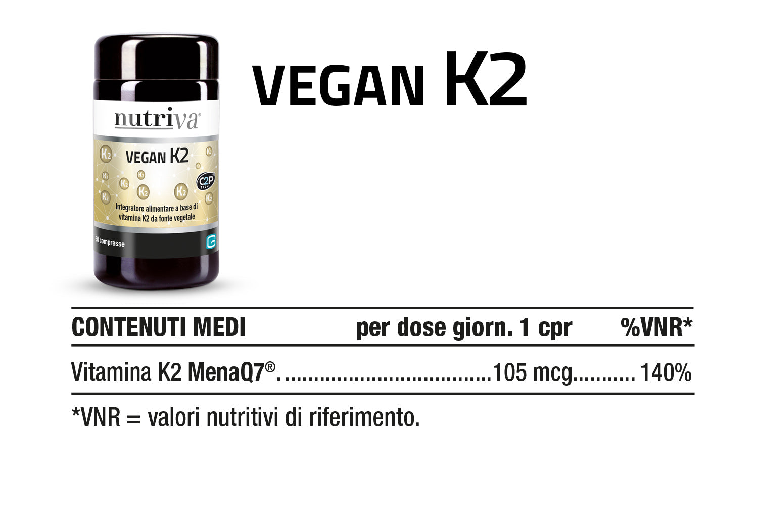 Vegan K2 compresse tabella contenuti medi